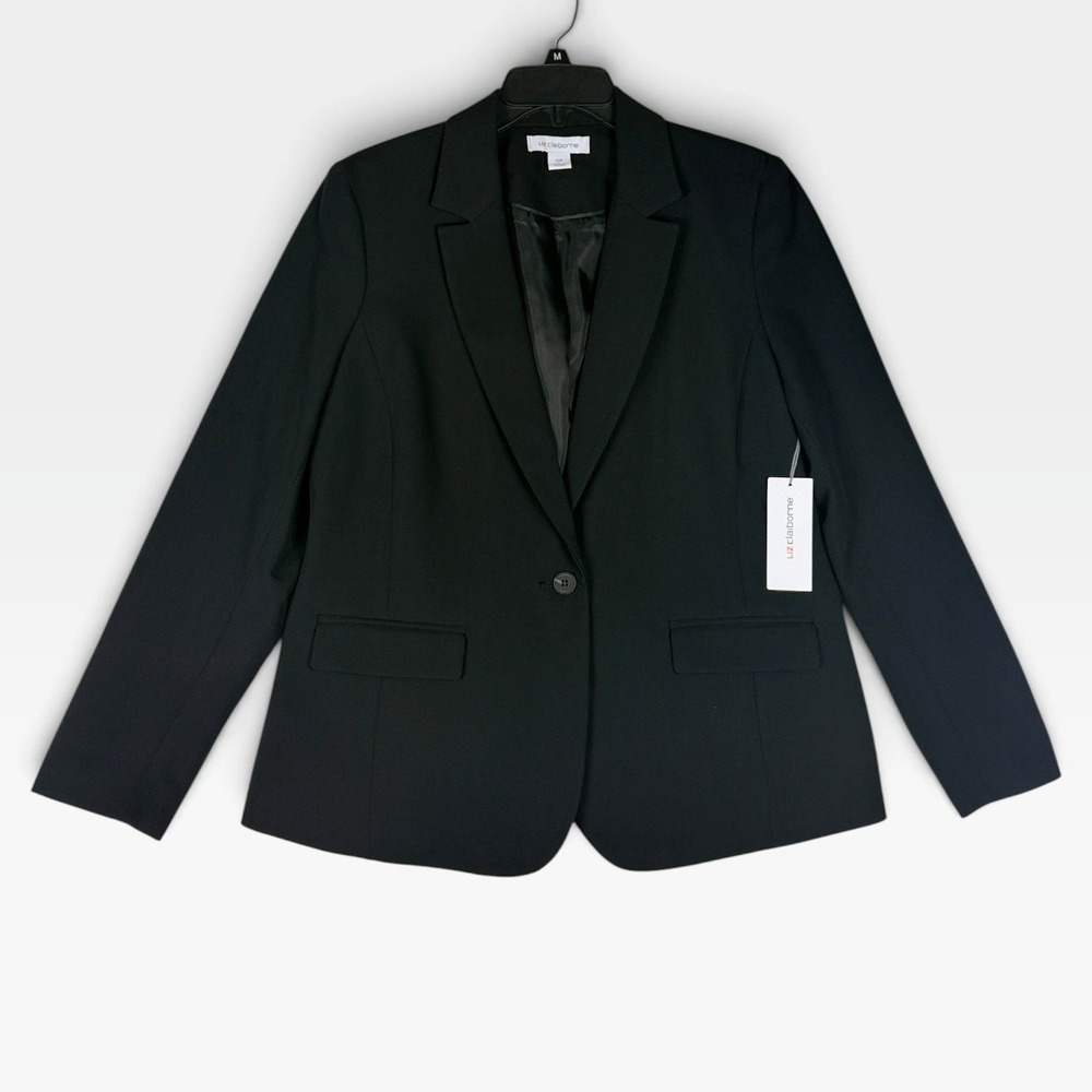 Liz Claiborne Blazer One Button Jacket Womens 12P Black Petite Workwear NWT